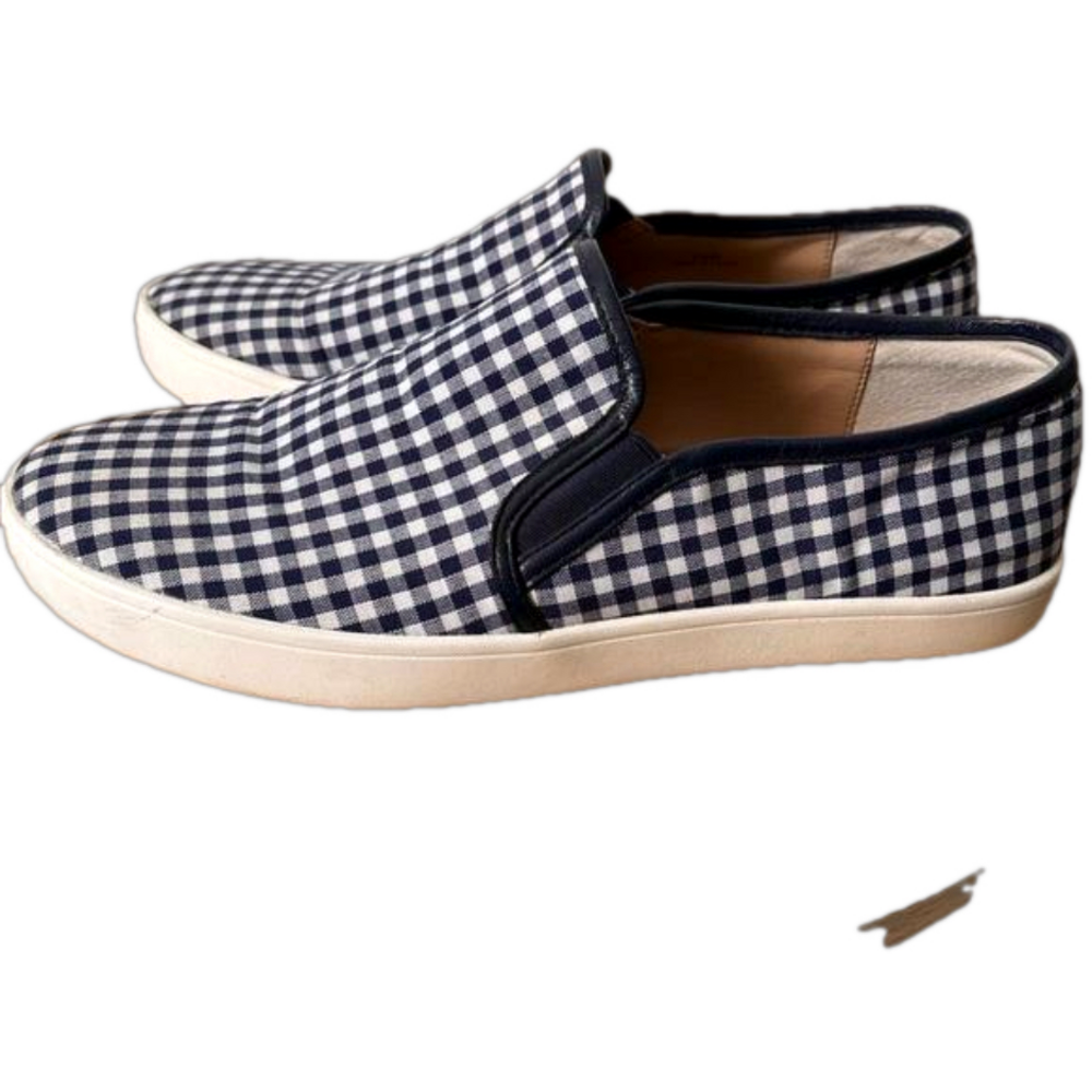 EUC Alex and Alex NAVY Trixie Gingham slip on sneakers size 8.5 mens 10 womens